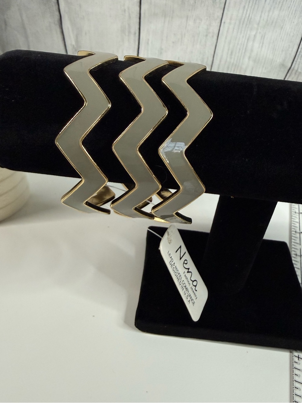 Nena Gold & grey Chevron Bangle Bracelet - Picture 2 of 4